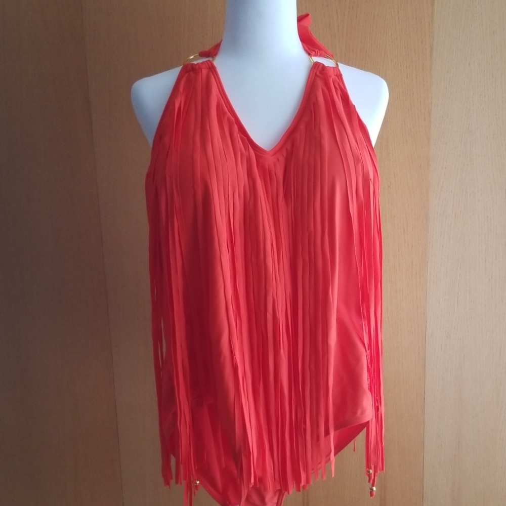 Women's 1 PC fringed swimsuit. Never worn